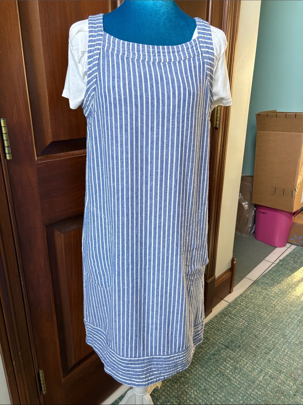 For Cynthia linen dress denim look Blue & White Striped Sleeveless Sundress